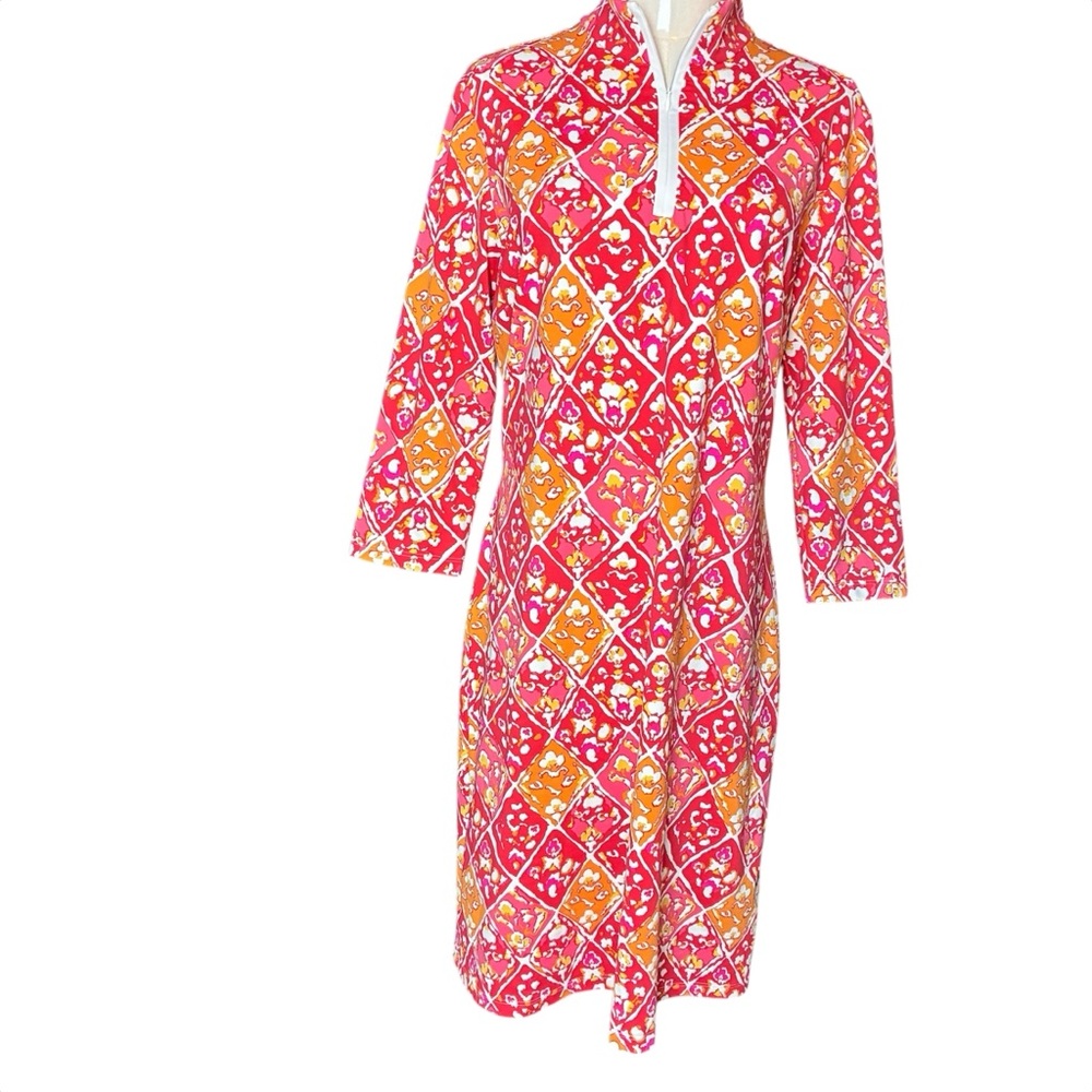 J. McLaughlin 1/4 Zip Catalina Cloth Geometric Red Orange Dress - Picture 13 of 14